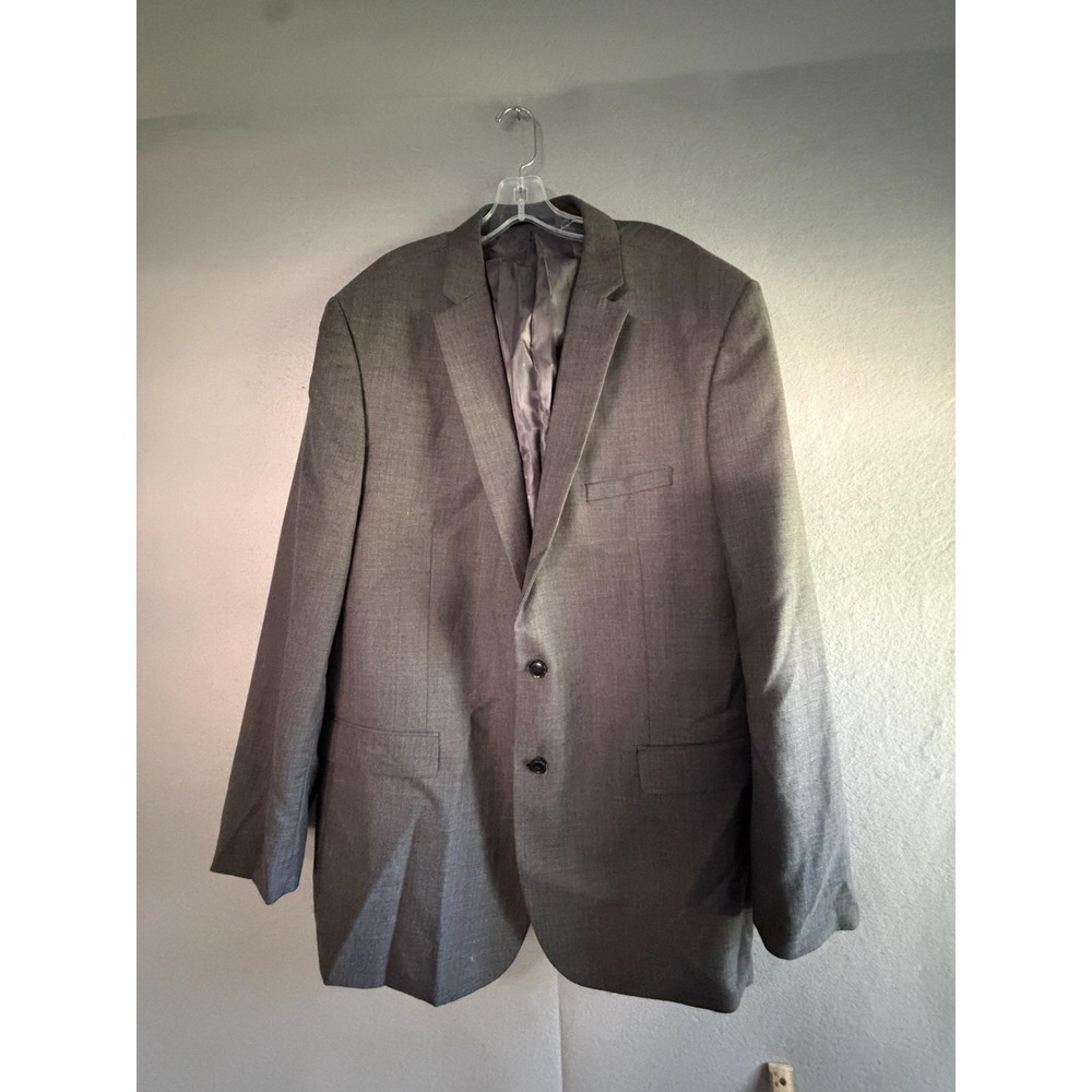 Carlo Lusso Suit Jacket Mens 2XL 48R Gray Herringbone Polyester Microtech Formal